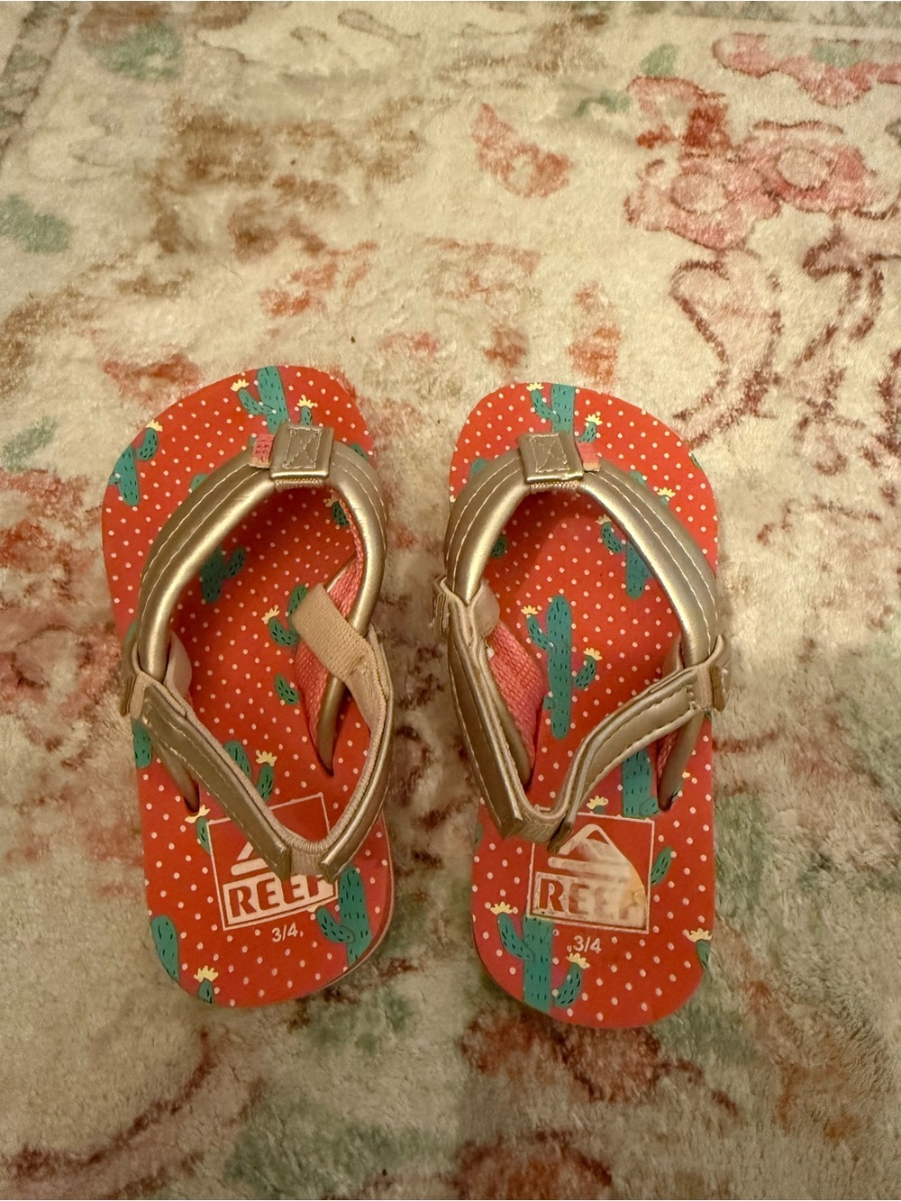 Reef Kids Orange Cactus Flip Flops with Gold Straps